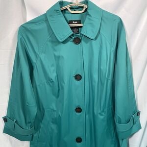 Dennis by Dennis Basso Women's Trench coat Green Teal Cheetah Print Liner NWT 1X